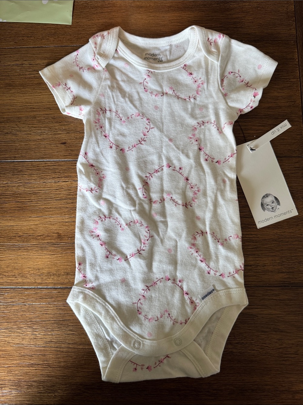 Gerber White Baby One-Piece Bodysuit with Pink Heart Wreaths